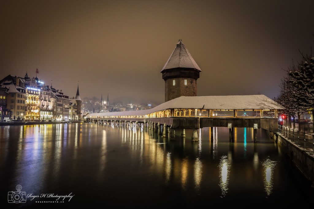 Winterszene Kapellbr Cke Luzern Dezember Luzern Weihnachten